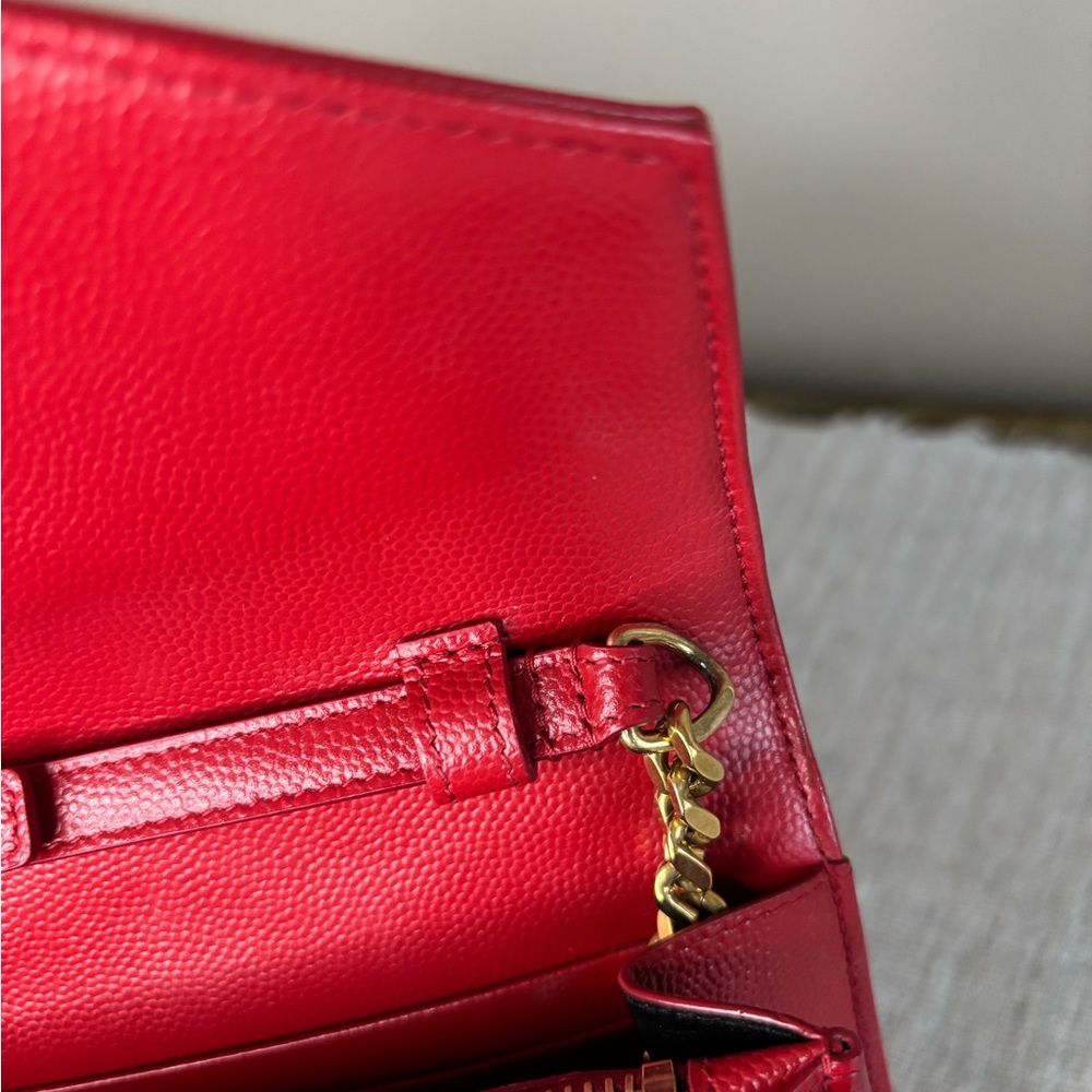 Yves Saint Laurent Red Envelope Chevron Leather Clutch - Picture 8 of 12